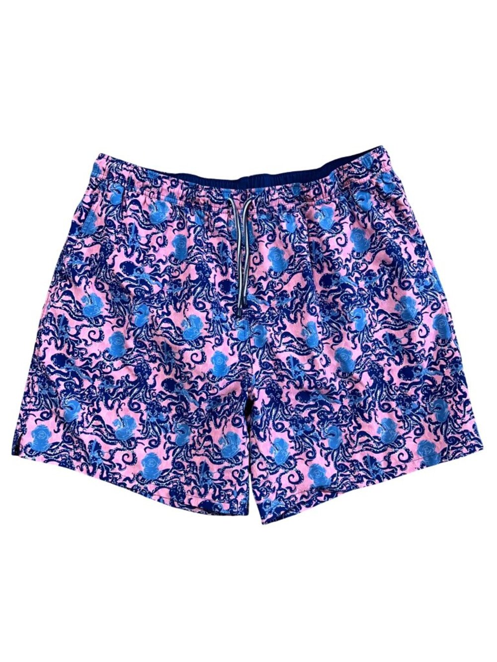 Peter Millar Mens Swim Shorts XXL Navy & Pink Octopus Print Mesh Liner